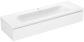 Mexen Rivel, kúpeľňová skrinka 140 cm s umývadlom Vela, 1 zásuvka, drážkovaná, biela matná, 91A20-14023-1-BF01-W23M01