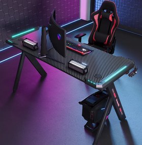 Gamingový stôl s RGB LED podsvietením čierny Šírka: 60 cm | Dĺžka: 120 cm
