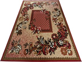 Béžovo-červený koberec Shiraz BCF Mriezka-Bordo – tradičný vzor Rozmer: 80x150 cm