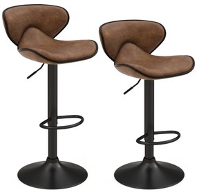 Sada 2 otočných barových stoličiek s operadlom a podnožkou barové stoličky rustikálne hnedé