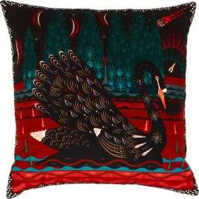 Zamatová obliečka na vankúš Black Swan 60x60, čierno-zelená