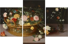 Obraz - Jan Brueghel the Elder, Flowers in a Basket and a Vase, reprodukcia (90x60 cm)
