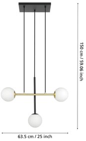 Eglo 390177 - Luster na lanku PAZ 3xE14/40W/230V zlatá/čierna