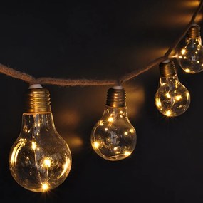 SOLIGHT LED dekoratívne žiarovky na prírodnom povraze, 10x žiarovka, 30LED, 180cm, časovač 3x AA