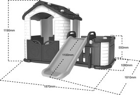 Ramiz Záhradný domček 3 v 1 pre deti Zelená strecha + šmýkačka + záhrada s plotom