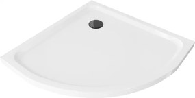 Mexen SLIM - štvrťkruhová sprchová vanička 80x80x5cm + čierny sifón, biela, 41108080B