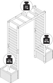 Záhradná pergola s debničkami na sadenie