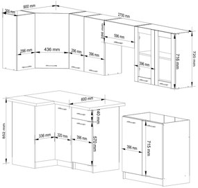 Kuchyňská rohová linka Olivie 3 m H720 prosklená bílá/dub sonoma