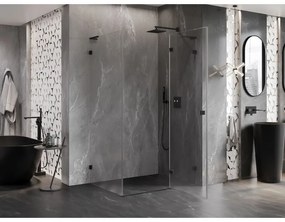 Mexen Lunar, L pravý výklopný sprchový kút 75 x 70 cm, 8mm číre sklo, čierny profil, 834L-075-070-70-00-P