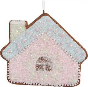 Závesná dekorácia ružová perníková chalúpka Frosted Ginger - 9*1*8 cm
