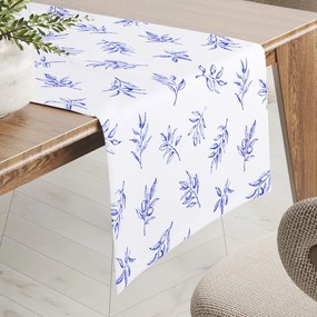 Biante Teflónový behúň na stôl TF-114 Modré olivové vetvičky na bielom 35x140 cm