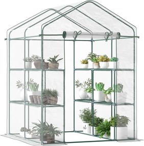 Outsunny PVC plastová skleníková záhrada s 6 regálmi, priesvitný oceľový rám, 143 x 143 x 195 cm | Aosom