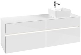 VILLEROY &amp; BOCH Collaro závesná skrinka pod umývadlo na dosku (umývadlo vpravo), 4 zásuvky, s LED osvetlením, 1600 x 500 x 548 mm, Glossy White, C051B0DH