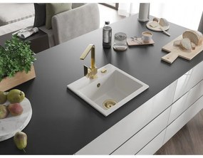 Mexen Milo, 1-komorový granitový drez 435x410x171 mm a zlatá batéria Rita, biela, 6505-20-670300-50