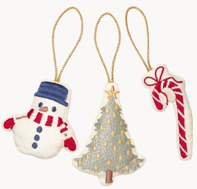 Ručne vyšívané ozoby na stromček Snowman, 3 ks