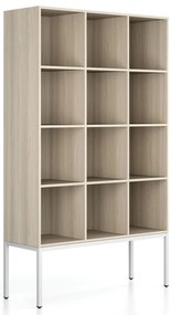 Regál FRAME, s bielou podnožou, 1299 x 450 x 2185 mm, dub prírodný