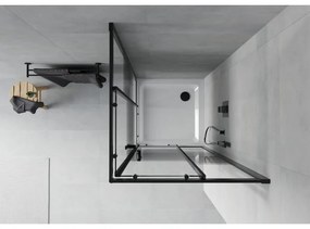 Mexen Rio, štvorcový sprchovací kút s posuvnými dverami 70(dvere) x 70(dvere) x 190 cm, 6mm číre sklo s pásikmi, čierny profil + biela sprchová vanička SLIM, 860-070-070-70-20-4010B