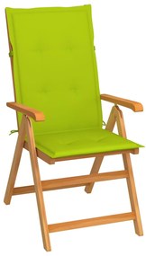 Záhradná stolička s jasnozelenými podložkami tíkový masív