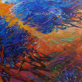 Obraz - jesenné koruny stromov, moderný impresionizmus (s hodinami) (90x30 cm)