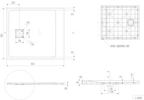 Erga Hyper, SMC sprchová vanička 90x80x2,6 cm + sifón, šedá matná, ERG-V06-SMC-8090S-GR