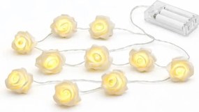 DECOLED Batériové LED svetlá s rozetami 1,8 m, teplá biela, 10 diód, priehľadný kábel IP20 interiér, 2× AA