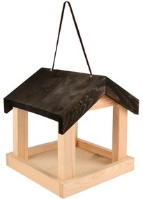 Závesné kŕmidlo pre vtáky Emi, 23x20x20 cm, drevo, hnedá/čierna