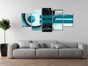 Gario Ručne maľovaný obraz Tyrkysové tvary - 5 dielny Rozmery: 150 x 70 cm