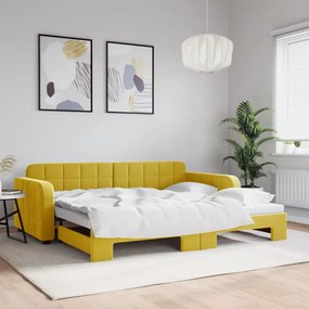 Denná posteľ s rozkladacou posteľou žltá 90x200 cm zamat 3196934