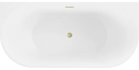 Mexen Oval, voľne stojaca nástenná vaňa 160 x 80 cm, biela, zlatý matný prepad, 52671608000-55