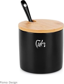 VILDE 2. akosť - Keramická cukornička s bambusovým viečkom a lyžičkou, čierna 250ml