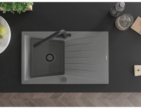 Mexen Cesar, granitový drez 775x470x190 mm, 1-komorový a čierna matná batéria Duero, šedá, 6514-71-671600-70-B