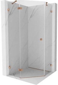 Mexen Lunar, Päťuholníkový sprchový kút Mexen Lunar naklápací doľava 100 x 100 cm, 8mm číre sklo, profil medená matná, 831-100L-100P-65-00-L