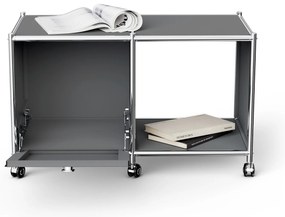 Kovový nočný stolík »CN3« s 1 výklopným priečinkom a kolieskami, sivý