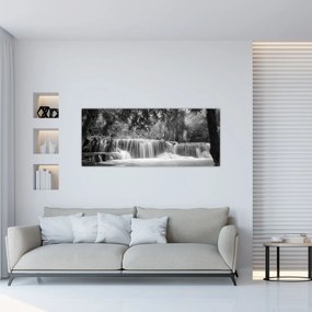Obraz - Čiernobiely vodopád (120x50 cm)