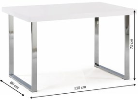 Jedálenský stôl Talos - biela vysoký lesk / chróm