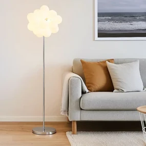 Stojacia lampa BALOON WHITE, chróm + biele sklo