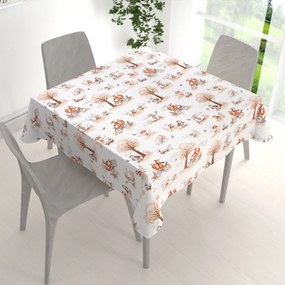 Biante Detský bavlnený štvorcový obrus Sandra SA-696 Líšky na bicykloch - hnedé na bielom 60x60 cm