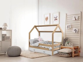 Detská posteľ DOMČEK D3 borovica 80 x 160 cm Rošt: Bez roštu, Matrac: Matrac EASYSOFT 10 cm, Úložný box: S úložným boxom borovica