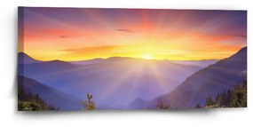 Sablio Obraz Západ slnka nad lesom - 110x50 cm