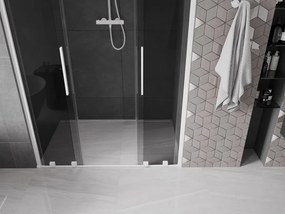 Mexen Velar L Duo, posuvné sprchové dvere do otvoru 160 cm, 8mm šedé sklo, biela matná, 871-160-003-42-20
