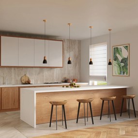 Závesné svietidlo Qubic, 1x drevené/čierne betónové tienidlo