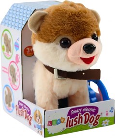 LEAN Toys Interaktívny pes na vodítku chodí tancuje spieva biely béžový