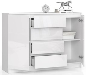 Komoda Kryštof 140 cm 2 skrinky a 4 zásuvky biely lesk