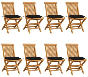 Záhradné stoličky s čiernymi podložkami 8 ks tíkový masív