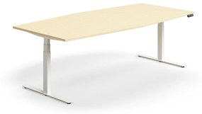 Výškovo nastaviteľný rokovací stôl QBUS, ovál, 2400x1200 mm, biely rám, breza