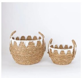 SADA 2x Slamený košík béžová/biela 32x16,5x18/24x23,5x26 cm