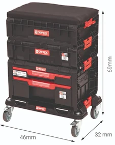 Modulárny dielenský set s podsedékom Qbrick System PRO so zásuvkami a priehradkou