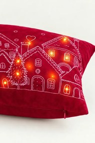 Velúrová obliečka na vankúš HOUSES LED bordová 45x45 cm