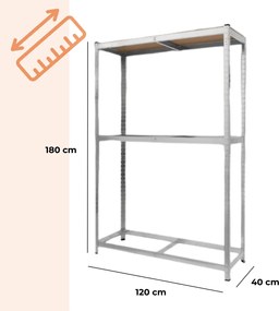 Regál na pneumatiky TYRE, 120x40x180cm, max 795kg, strieborná / bledohnedá Jurhan