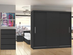 Šatníková skriňa 232 cm Belini čierny mat s posuvnými dverami  SI SZP4/2/1B/3B/0/AL